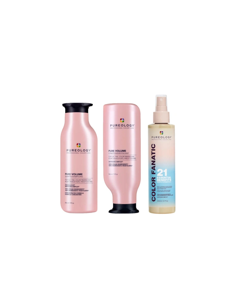 Pure Volume Shampoo, Conditioner and Color Fanatic Spray Routine for Flat and Fine Hair