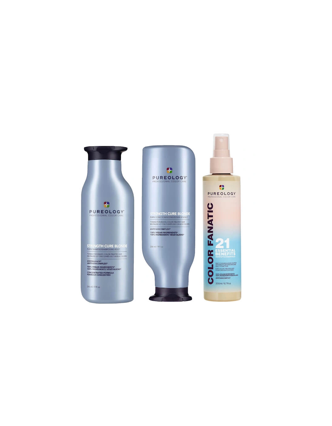 Strength Cure Blonde Purple Shampoo, Conditioner and Color Fanatic Spray Routine for Toning Brassy Hair, 2 of 1