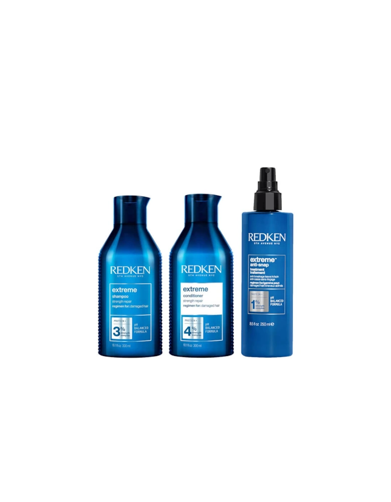 Extreme Shampoo, Conditioner and Anti-Snap Leave-in Treatment Strength Repair Bundle for Damaged Hair