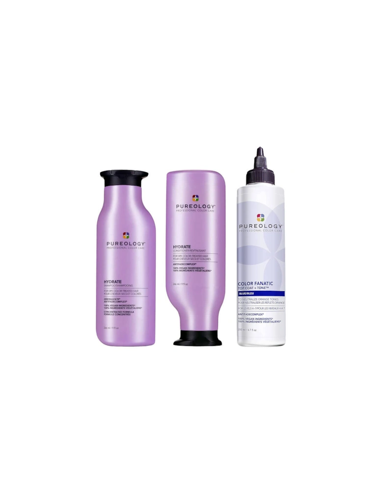 Hydrate Shampoo, Conditioner and Color Fanatic Blue Toner Routine for Neutralising and Hydrating Brassy Tones