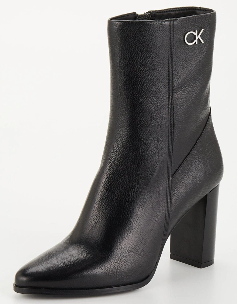 Cup Ankle Leather Heel Boot - Black