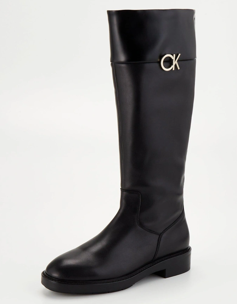 Rubber Sole Knee Boot - Black