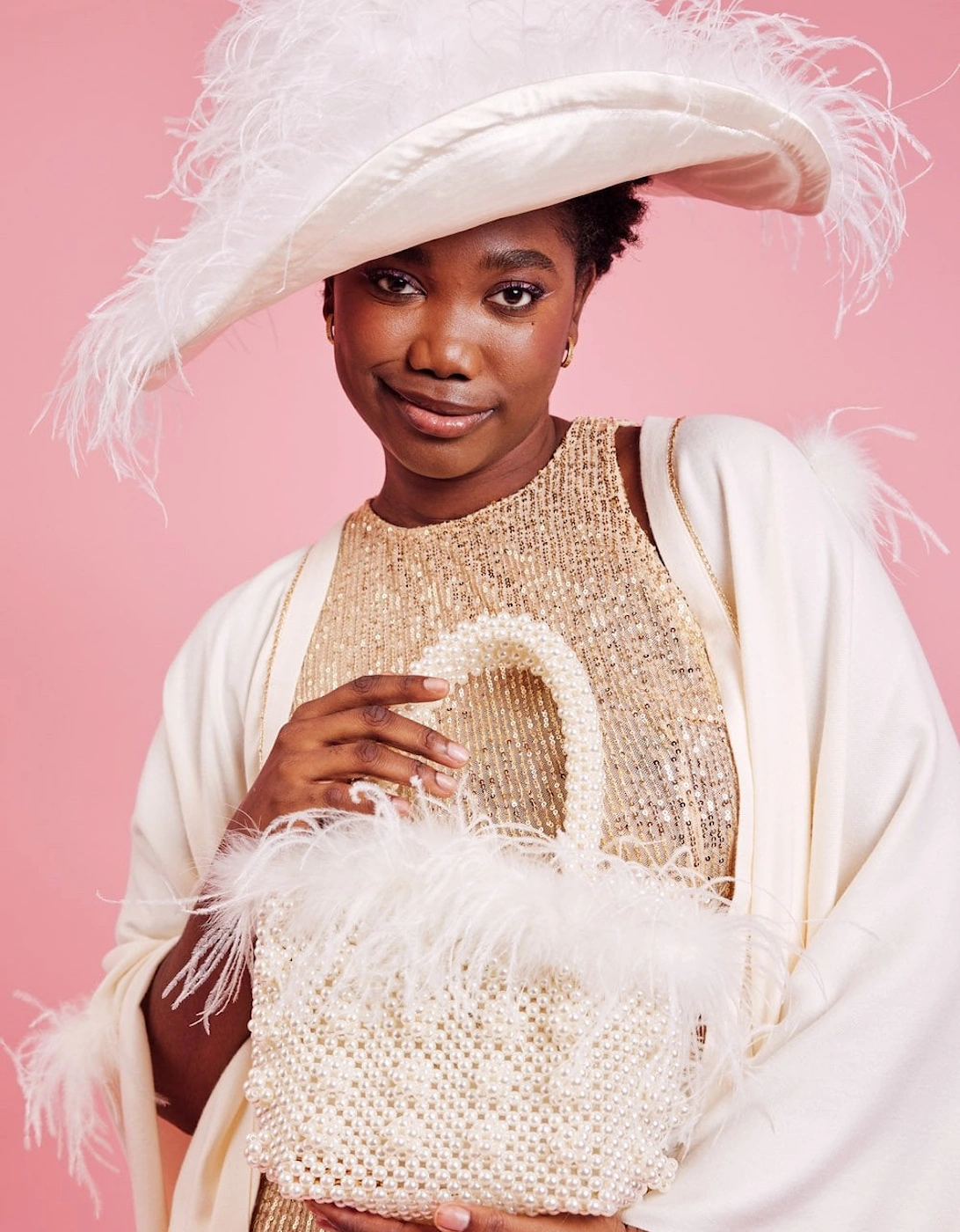 White Ostrich Feather Flapper Oversized Hat