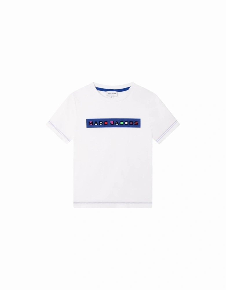 Boys White Multi Colour Logo T-Shirt