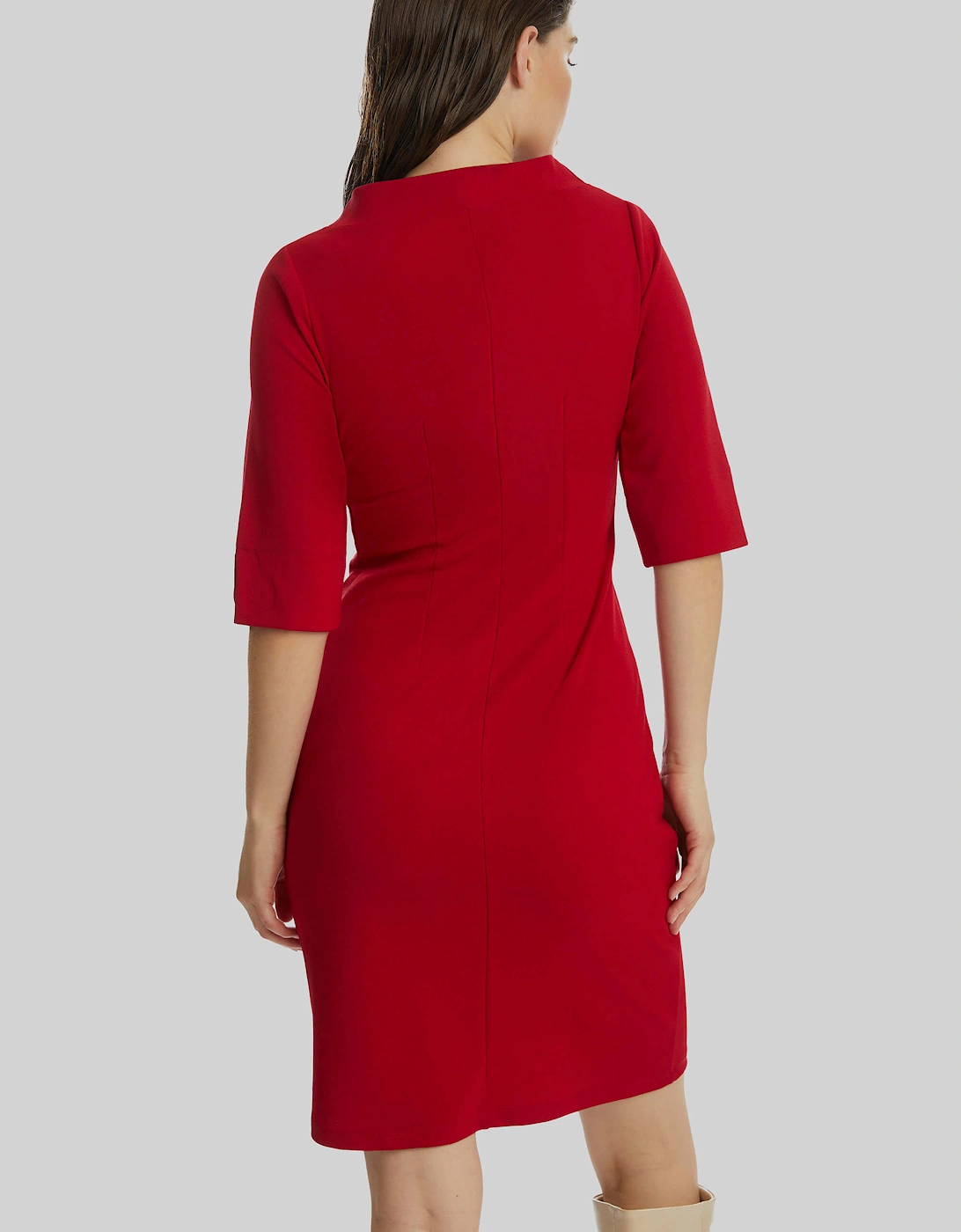 Eyelet High Collar Dress Red