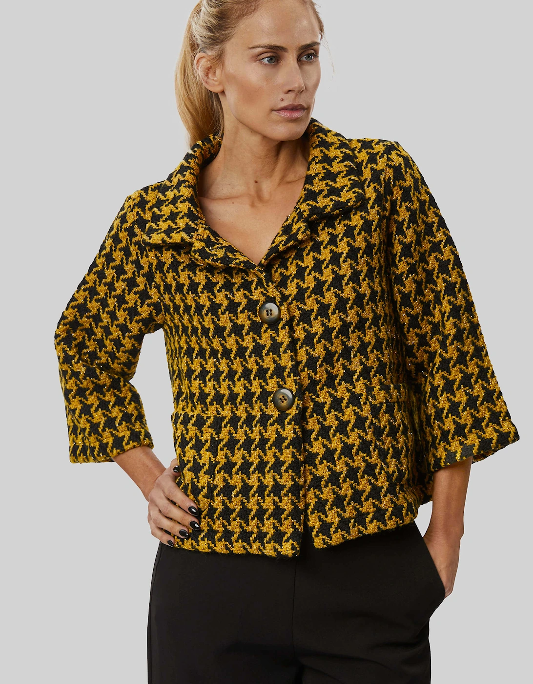 Short Houndstooth Jacket in Yellow-Black, 7 of 6