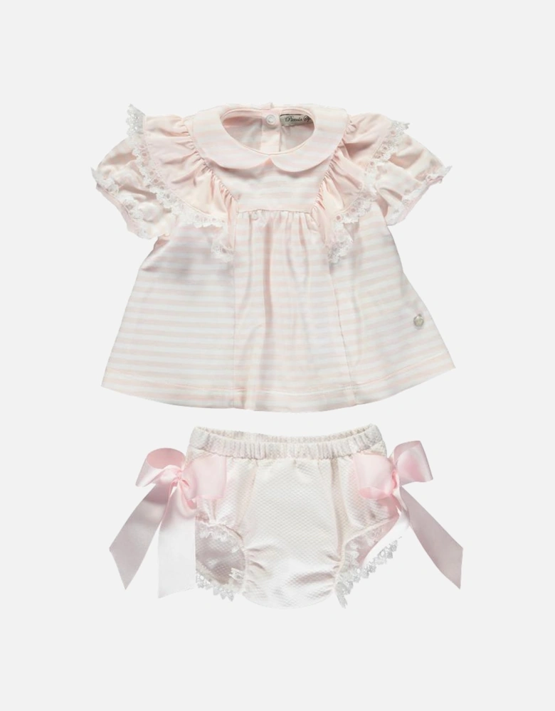 Baby Girls Pink Striped Dress & Bloomers