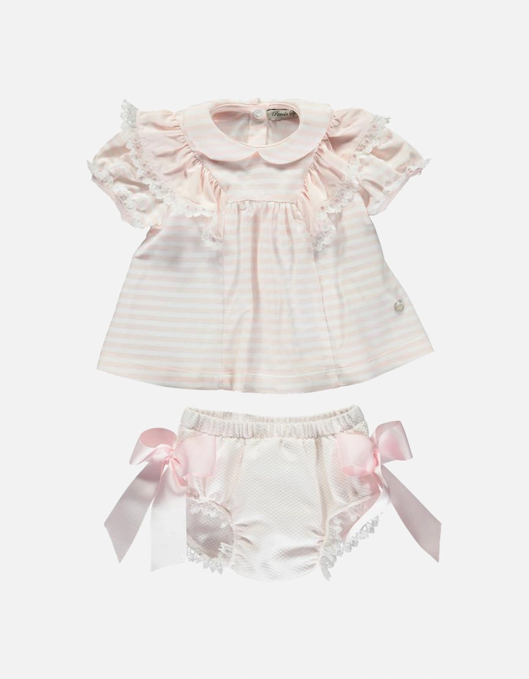 Baby Girls Pink Striped Dress & Bloomers, 2 of 1