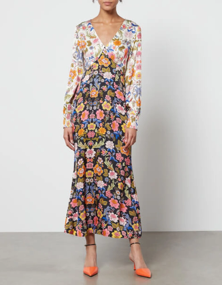 Louella Floral-Print Satin Dress