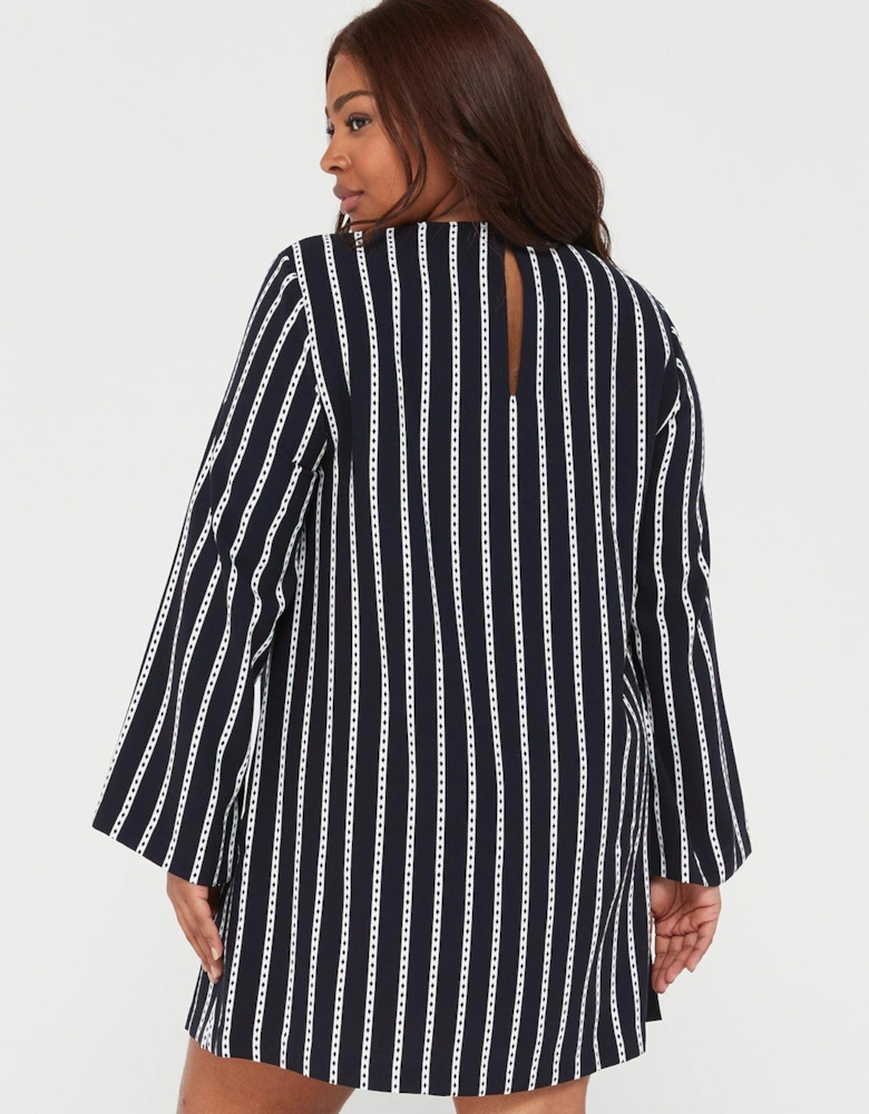 Curve Argyle Stripe Shift Dress - Blue/white