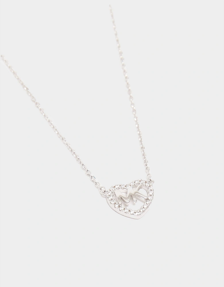 Womens Sterling Silver Heart Logo Necklace