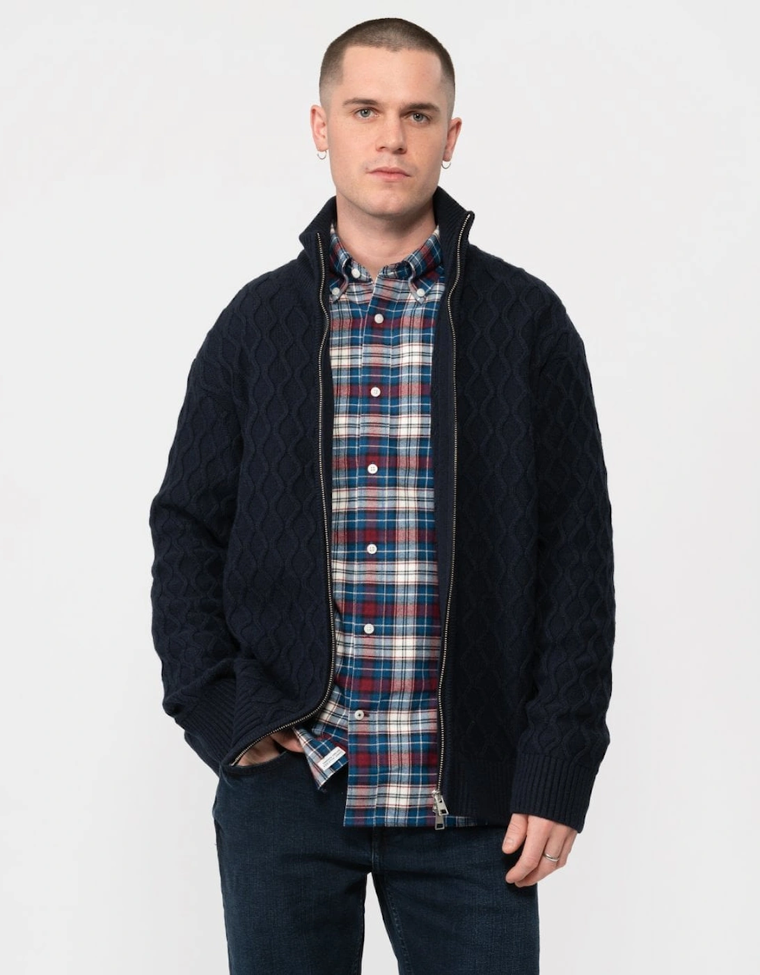 Mens Cable Knit Zip Cardigan, 5 of 4