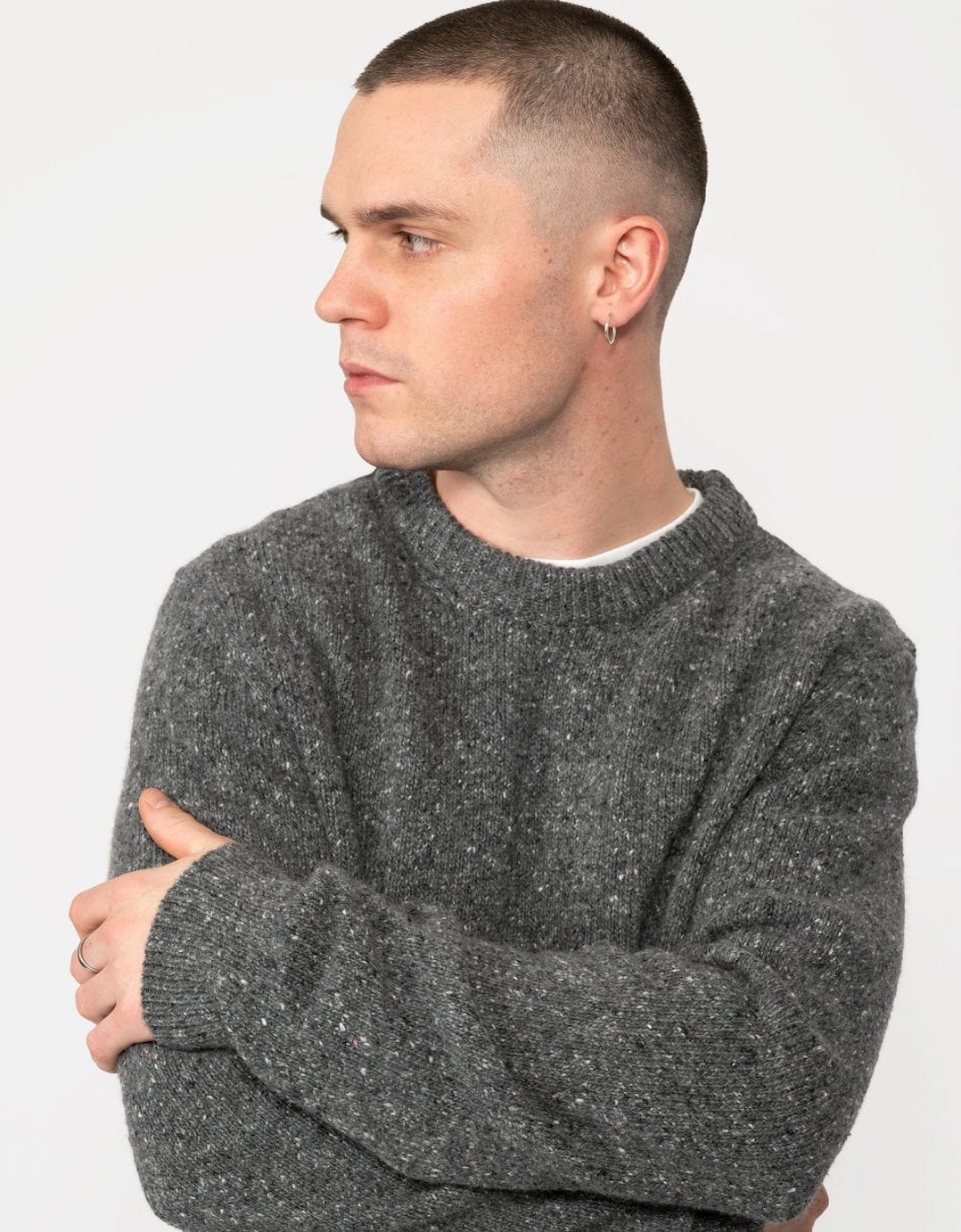 Mens Wool Neps Crew Neck Jumper