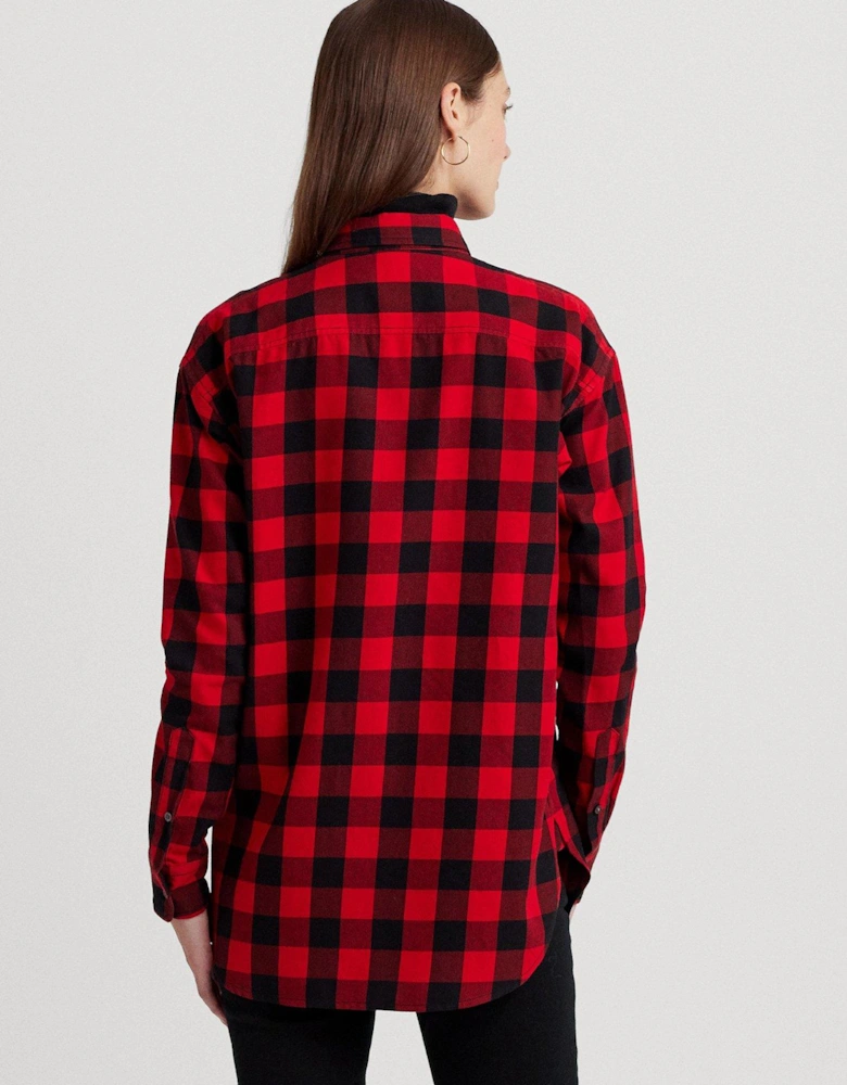 Kotta-long Sleeve-button Front Shirt - Red/black