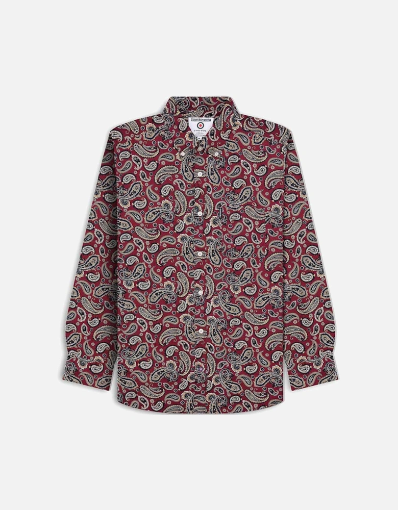 Mens All Over Paisley Pattern Long Sleeve Smart Shirt - Burgundy