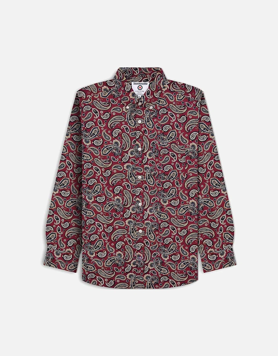 Mens All Over Paisley Pattern Long Sleeve Smart Shirt - Burgundy, 2 of 1