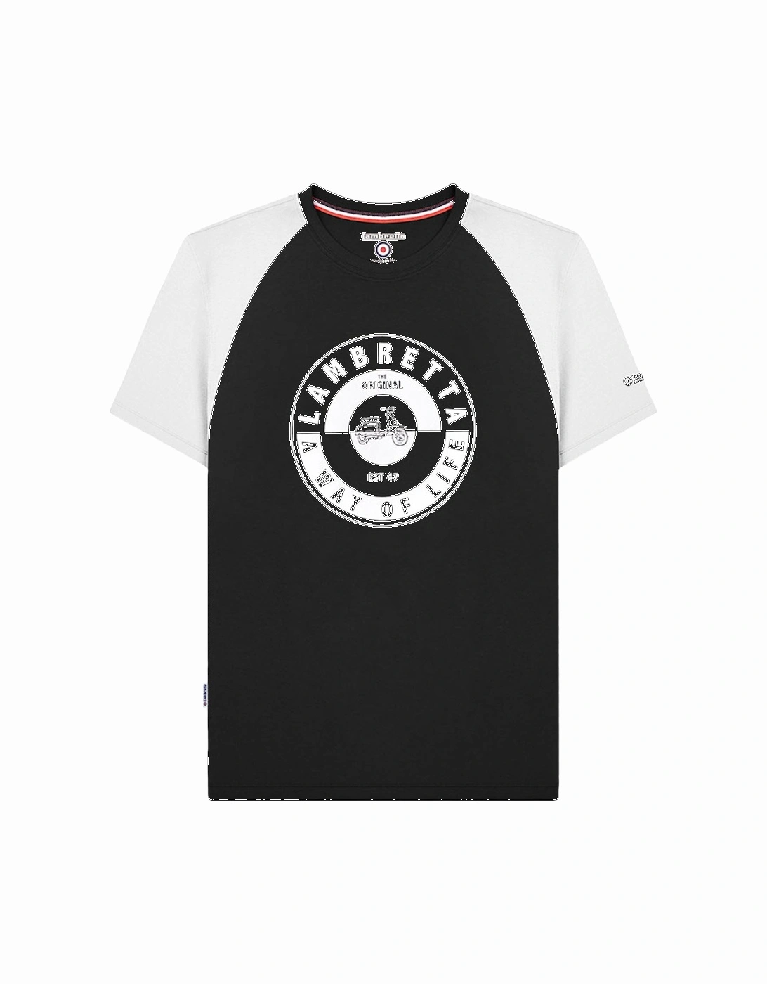 Mens Scooter Two Tone Crew Neck T-Shirt - Black/White, 5 of 4