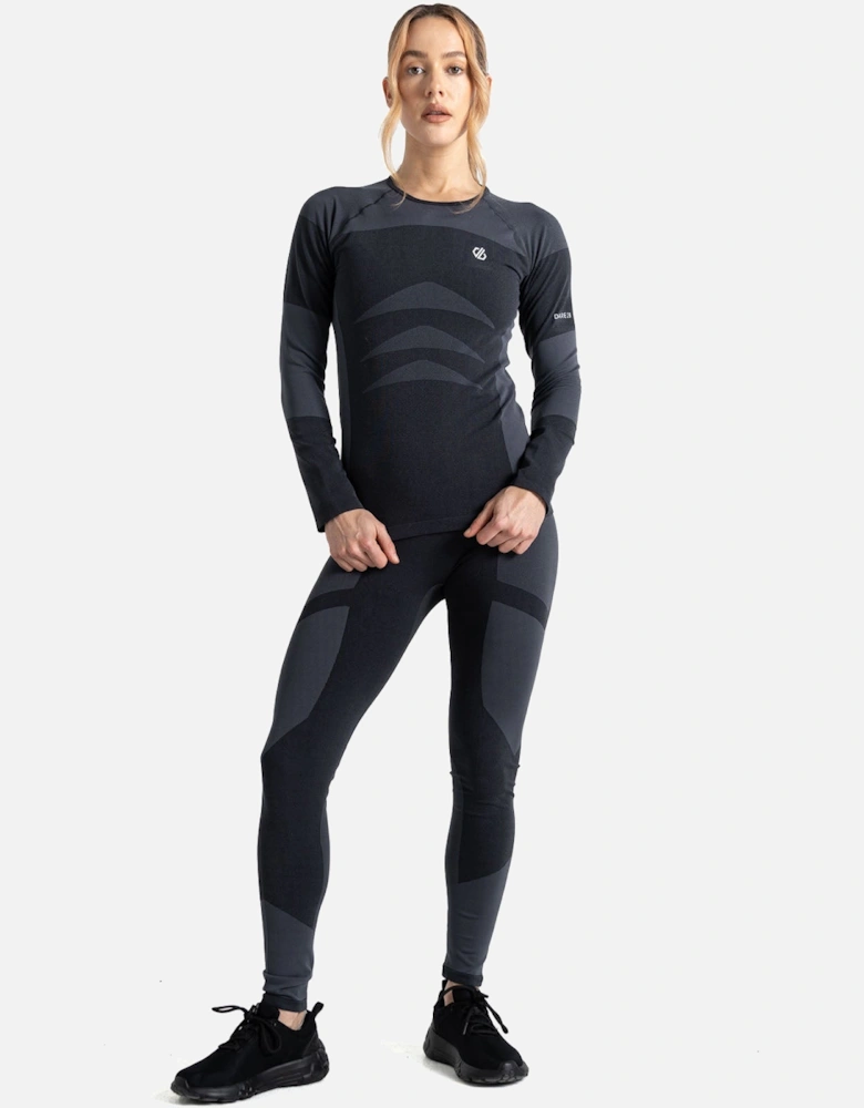 Womens In The Zone T-Shirt Top Bottoms Thermal Baselayer Set - Black