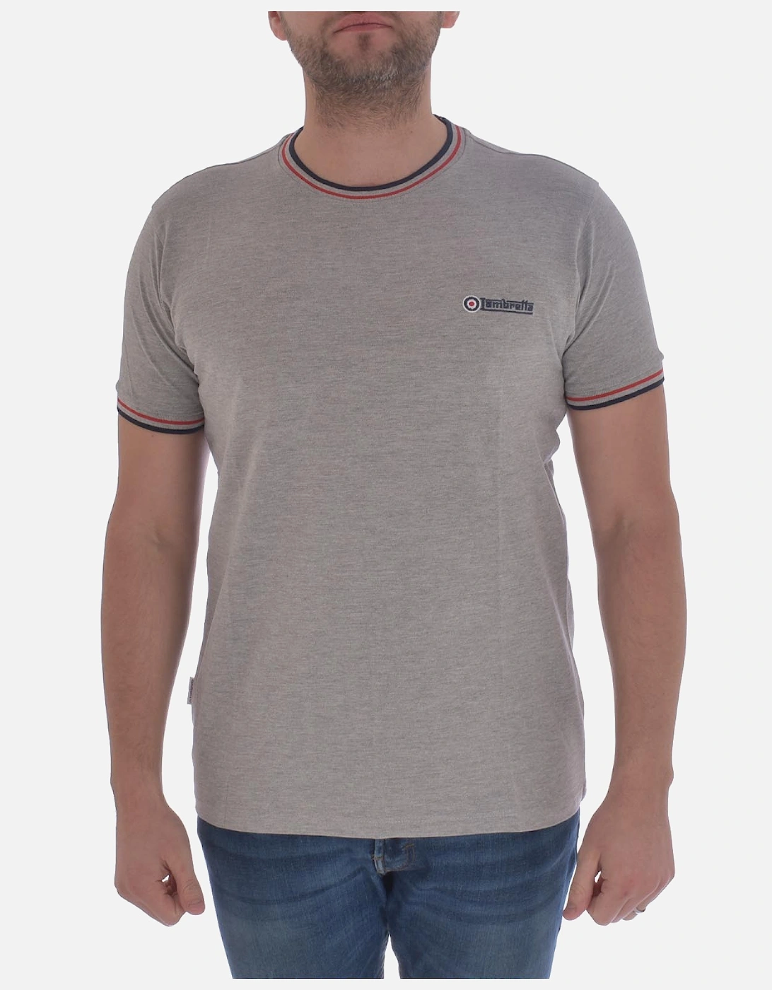 Mens Tipped Pique T-Shirt - Grey/Navy/Red, 2 of 1