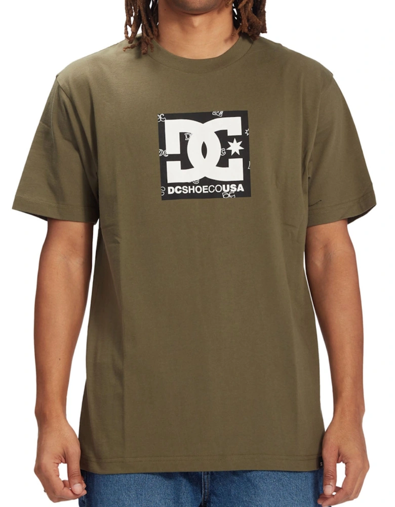 Mens DC Square Star Fill T-Shirt - Khaki