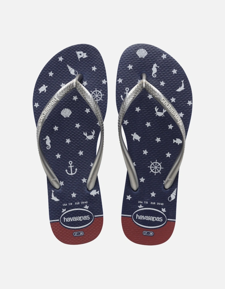 Slim Nautical Flip Flops - Navy