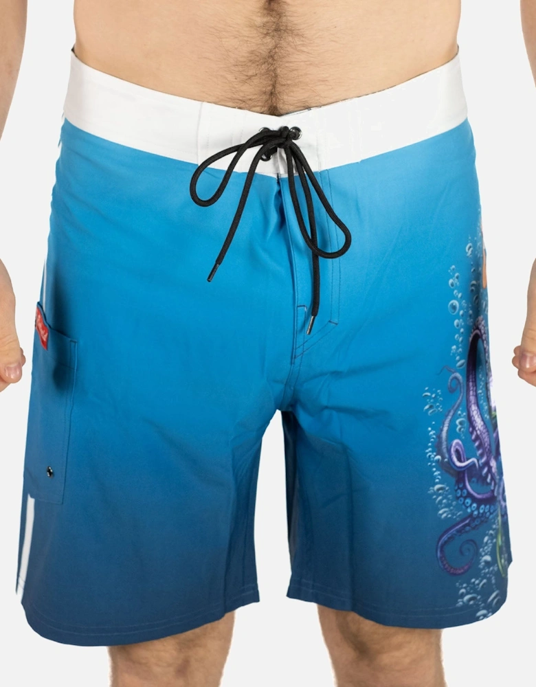 Mens Lido Mermaid Surf Board Swim Shorts - Blue