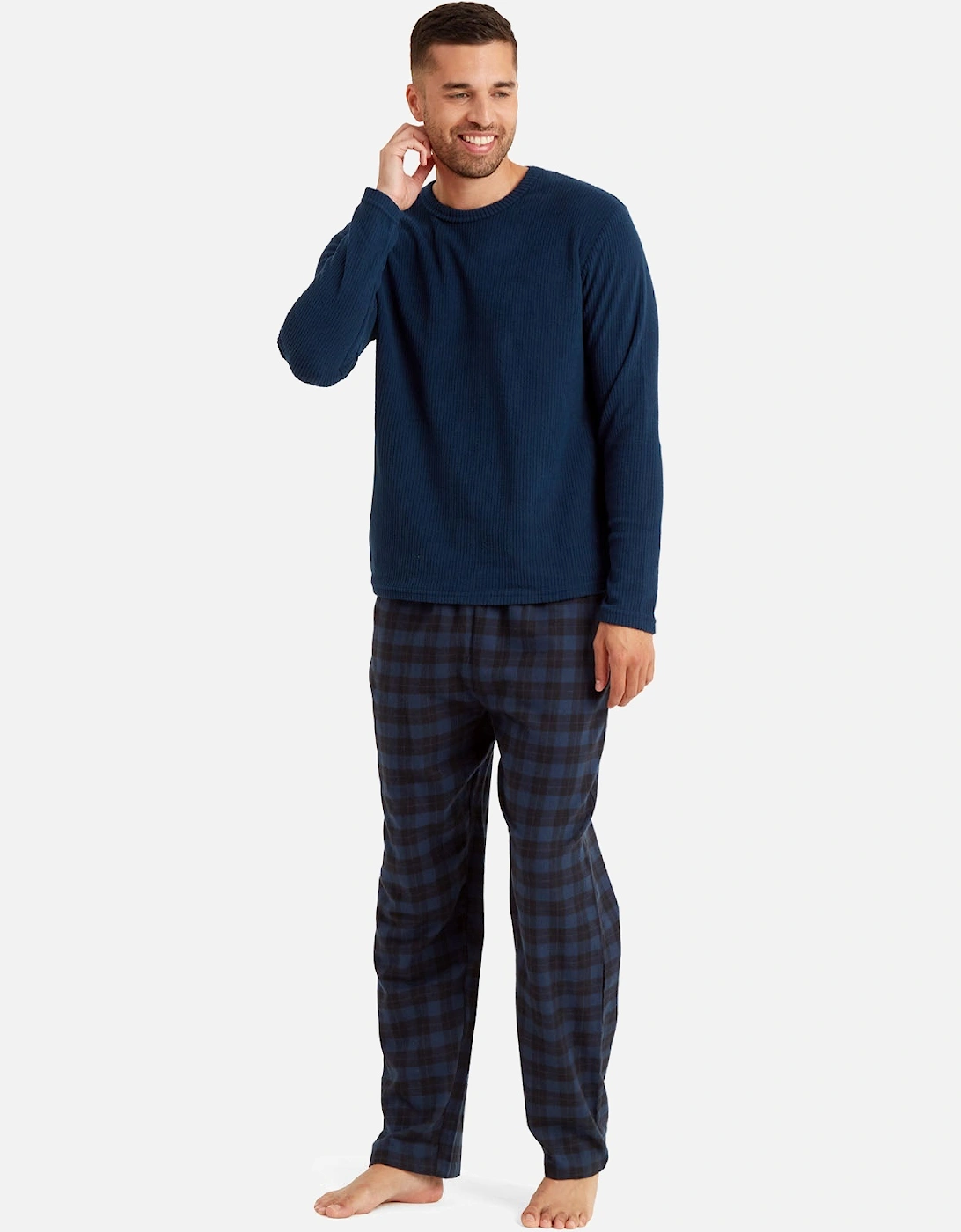 Mens Soft Fleece Checked Pyjamas Set, 32 of 31