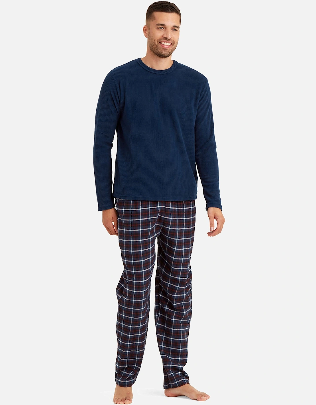 Mens Soft Fleece Checked Pyjamas Set