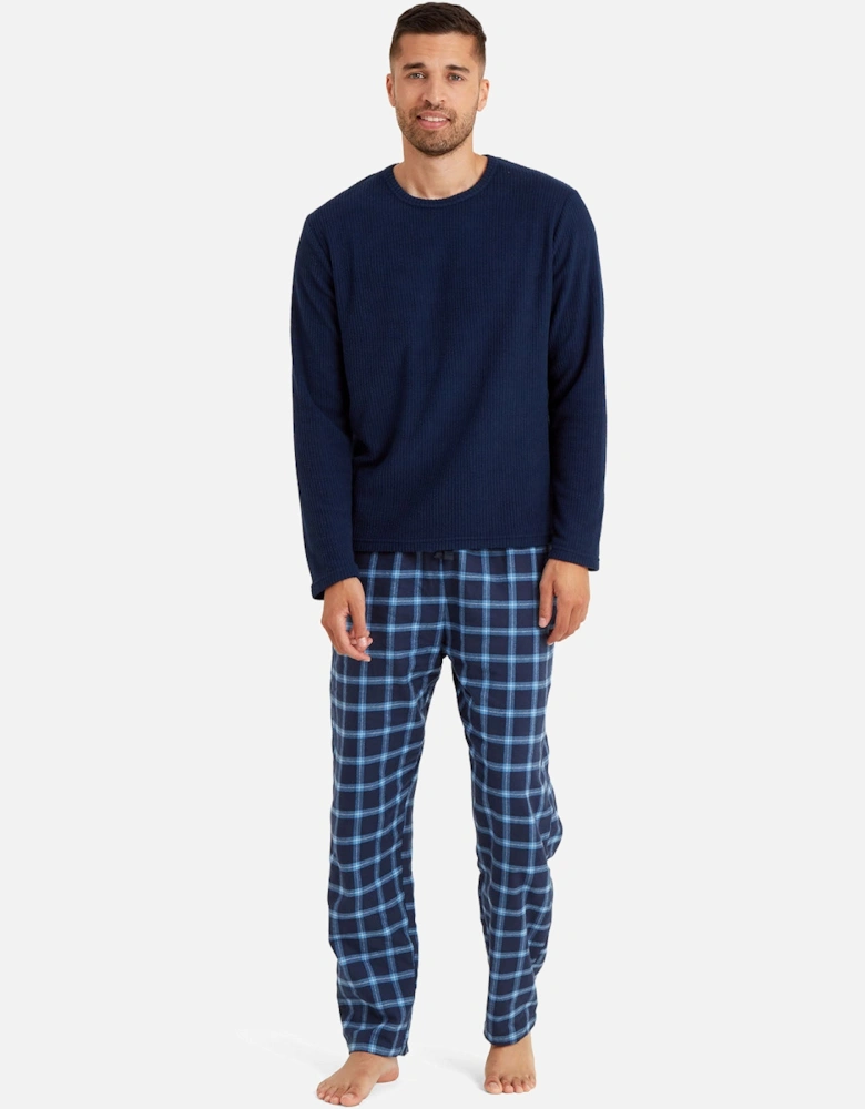 Mens Soft Fleece Checked Pyjamas Set