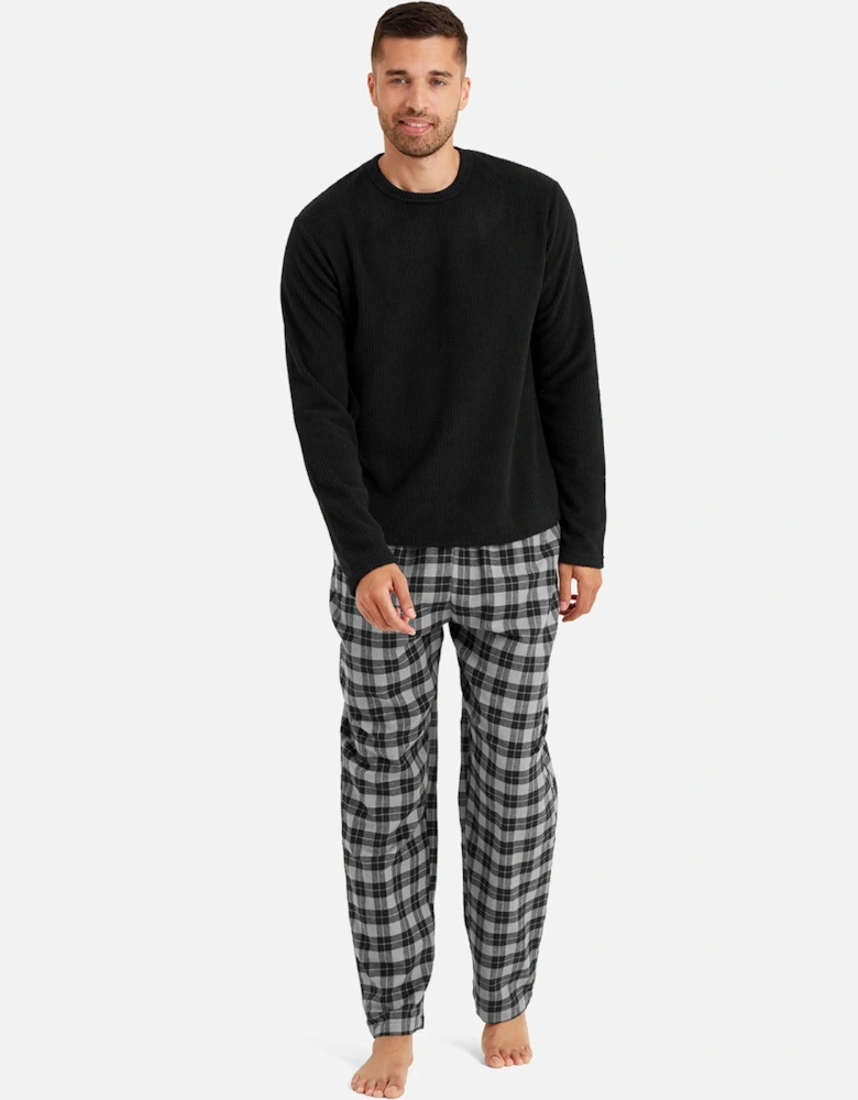 Mens Soft Fleece Checked Pyjamas Set