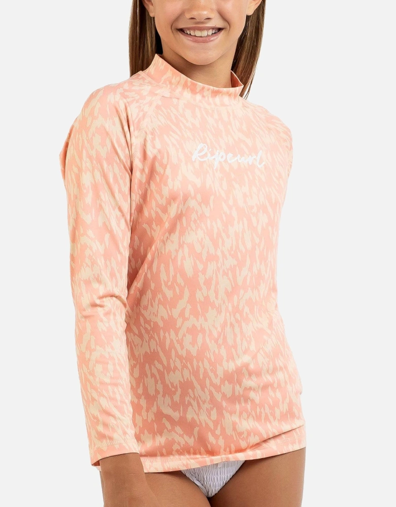 Rip Curl Kids Script Long Sleeve Rash Vest T-Shirt - Blush