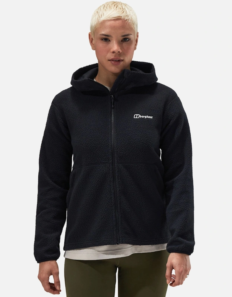 Womens Anagram Full Zip Hooded Fleece Jacket - Black