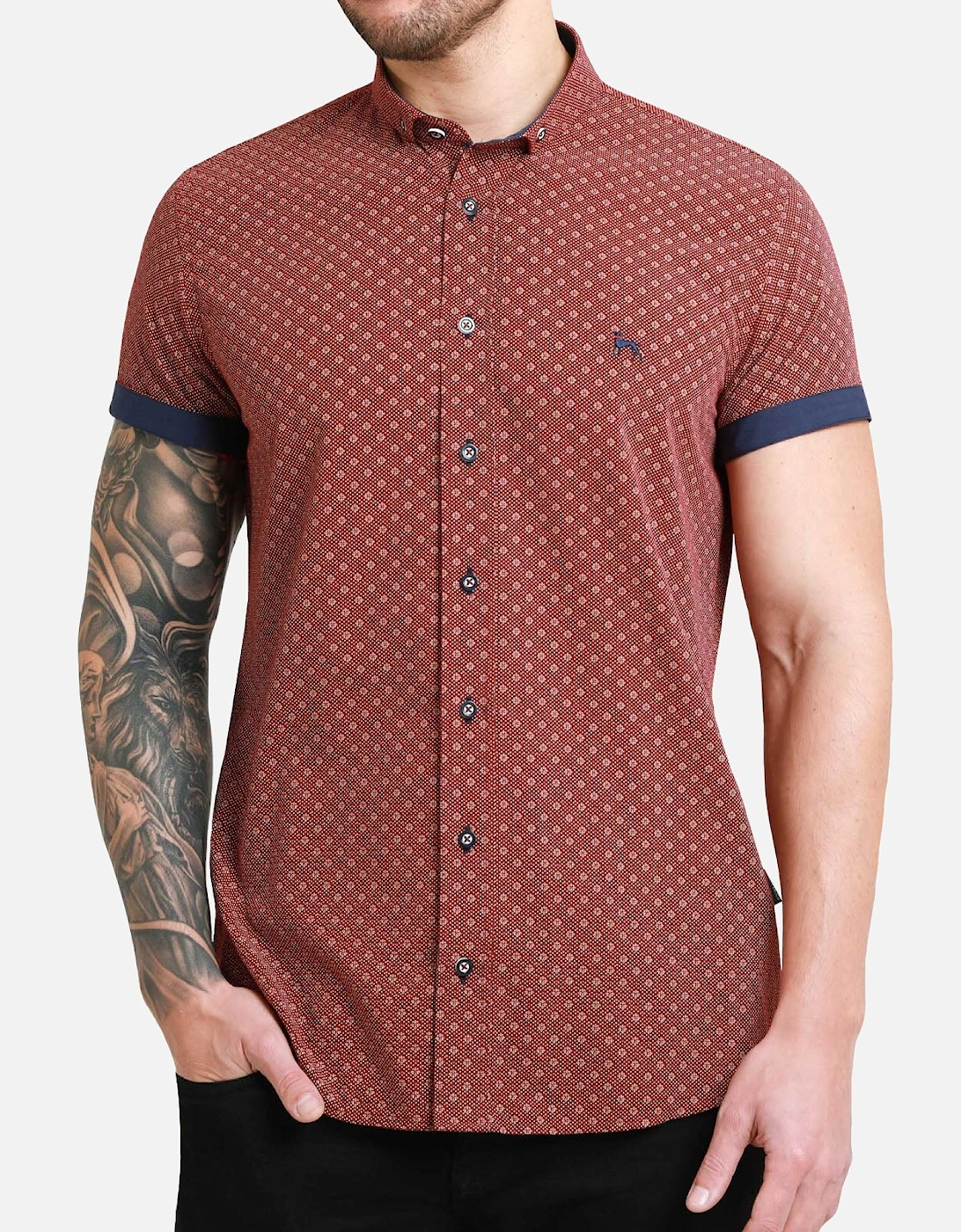 Bewley Ritch Mens Bushell Big Tall Geo Print Shirt - Burgundy, 5 of 4