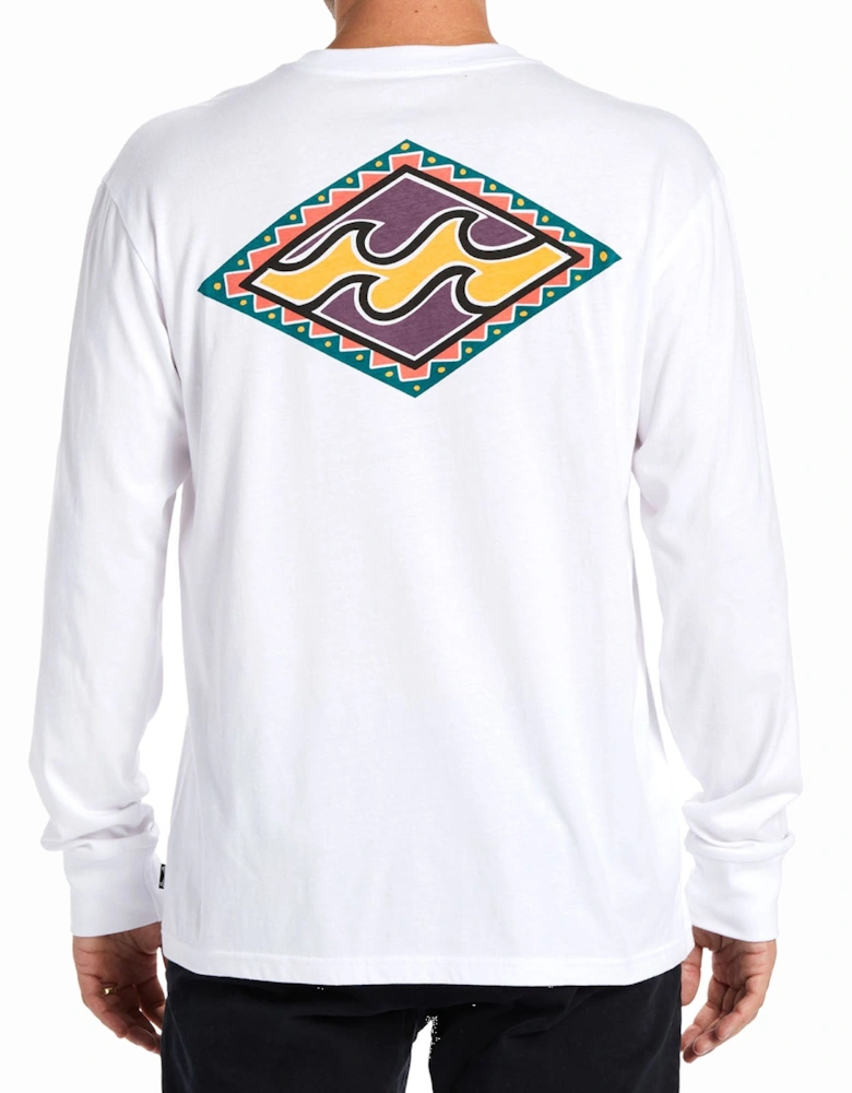 Mens Crayon Wave Long Sleeve Crew Neck T-Shirt - White