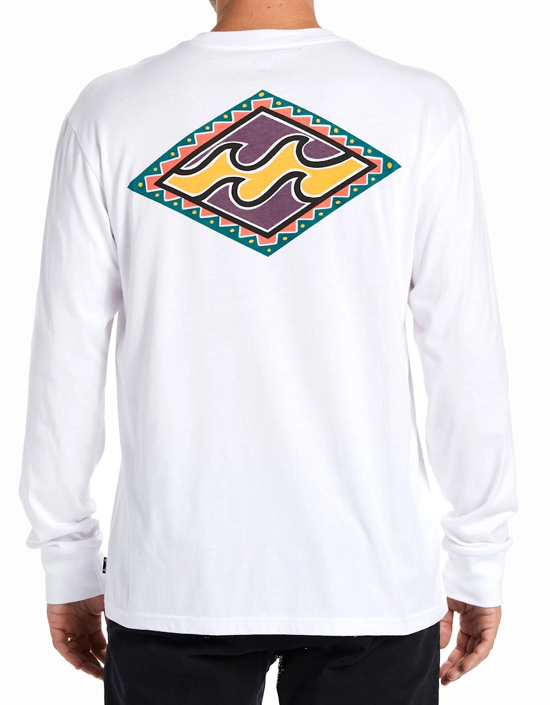 Mens Crayon Wave Long Sleeve Crew Neck T-Shirt - White, 4 of 3