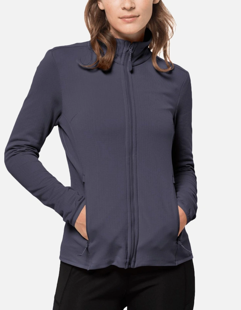 Womens Peak Grid Walking Warm High Collar Fleece Jacket