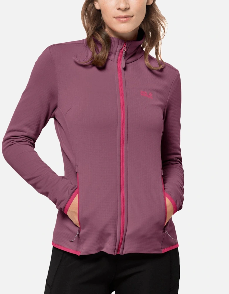 Womens Peak Grid Walking Warm High Collar Fleece Jacket