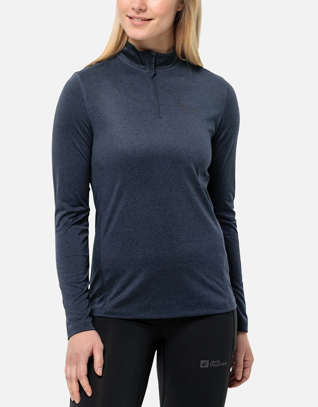 Women's Jack Wolfskin Womens Sky Thermal Half Zip Baselayer Fleece - Navy - Size: 12