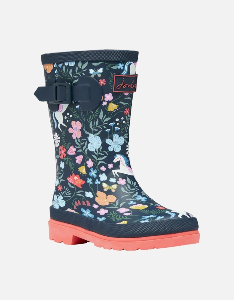 Kids Junior Print Wellies - Navy Paisley