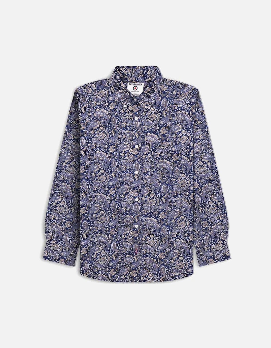 Mens All Over Paisley Pattern Long Sleeve Smart Shirt - Navy, 2 of 1