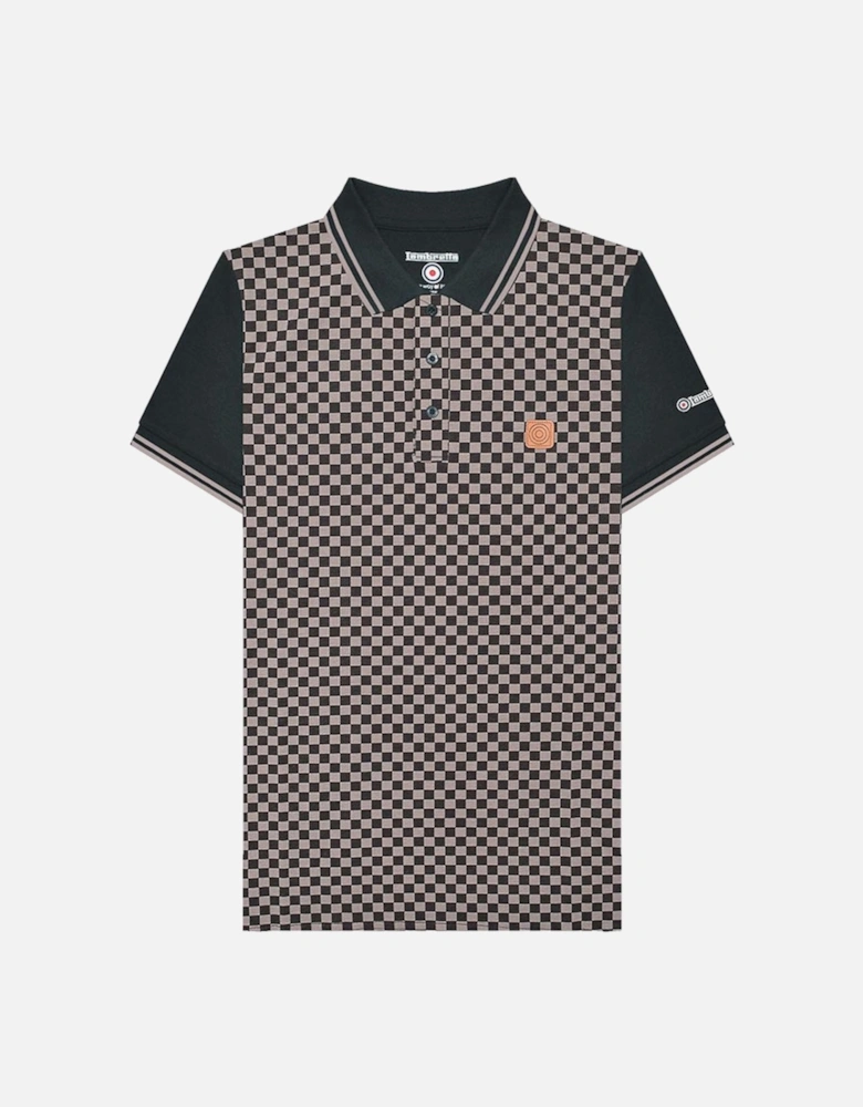 Mens AOP Check Print Polo Shirt - Black/Grey