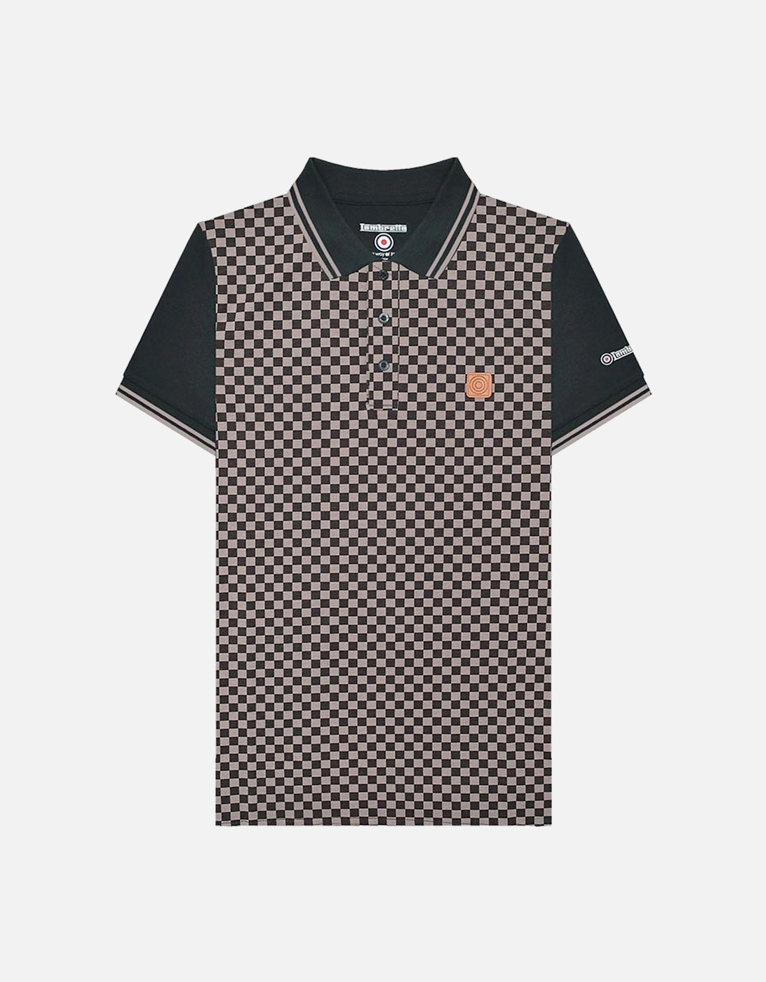 Mens AOP Check Print Polo Shirt - Black/Grey, 2 of 1