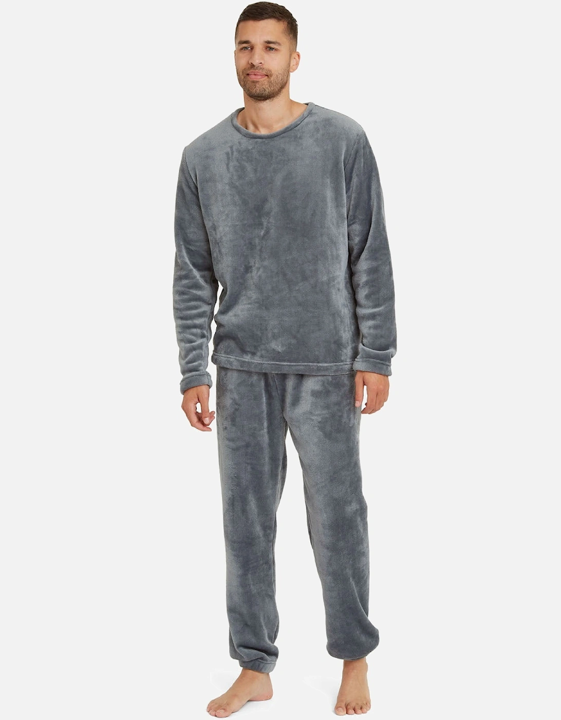 Mens Soft Fleece Crew Neck Loungewear Set, 2 of 1