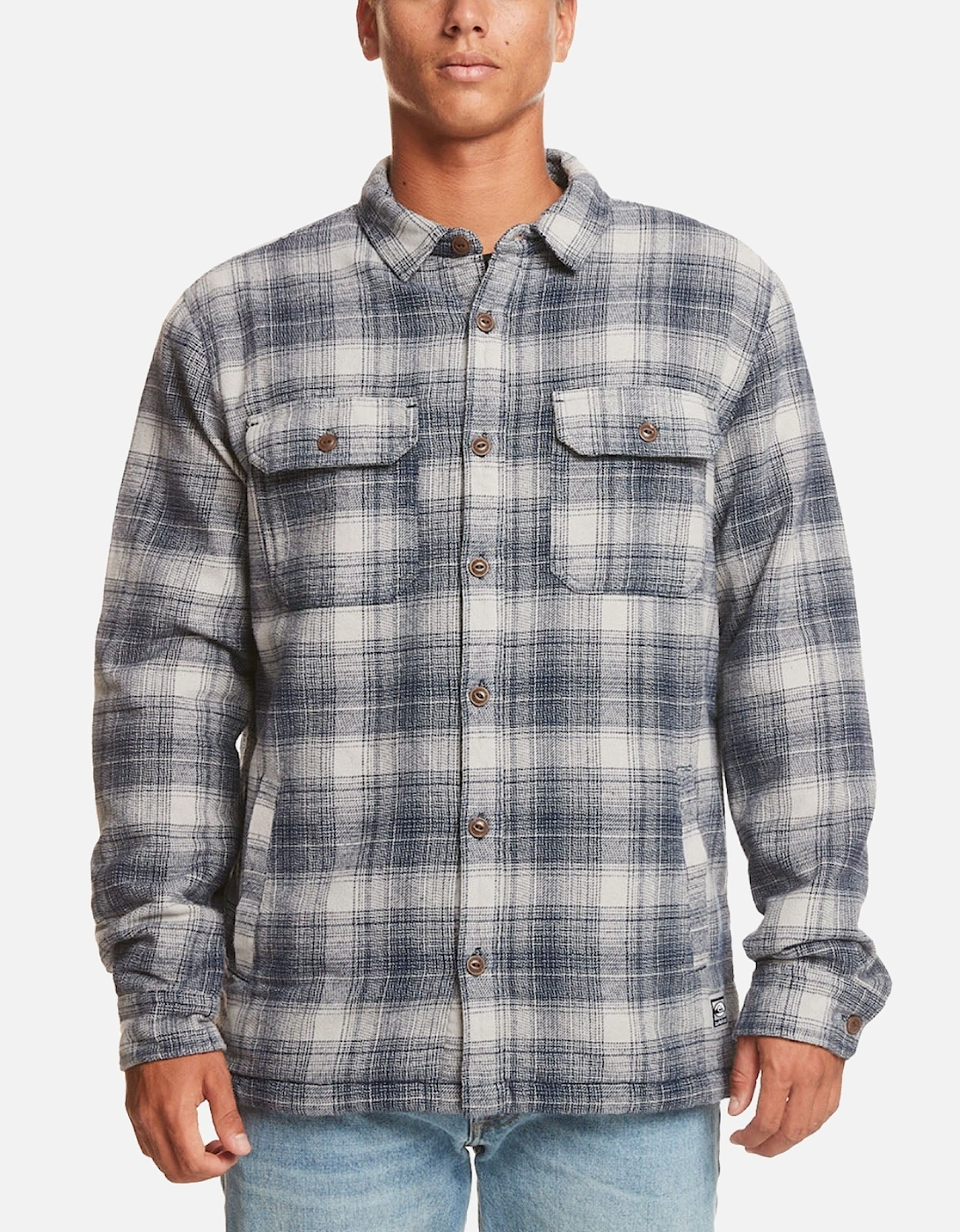 Mens Campus Sherpa Lined Checked Overshirt - Camus, 3 of 2