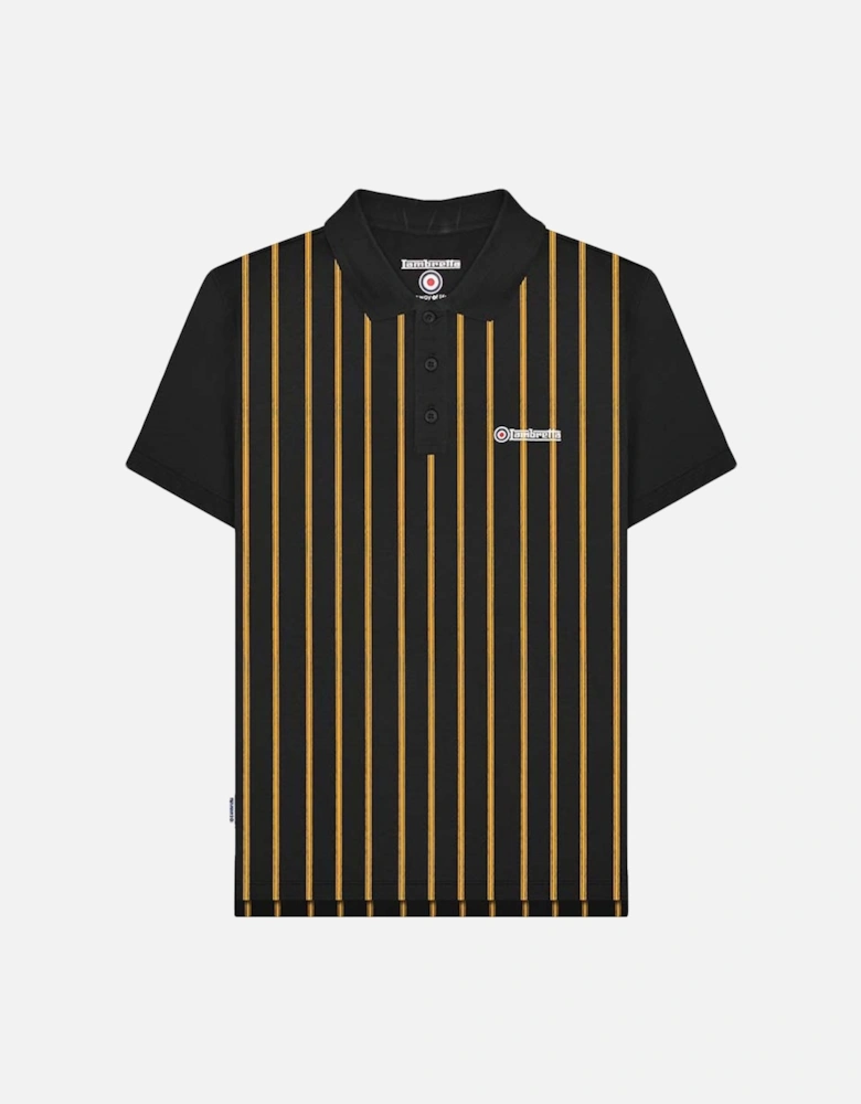 Mens Pinstripe 3 Button Placket Polo Shirt - Black/Gold