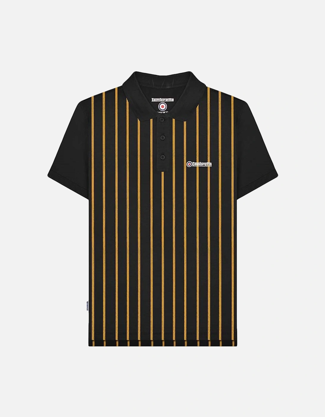 Mens Pinstripe 3 Button Placket Polo Shirt - Black/Gold, 2 of 1