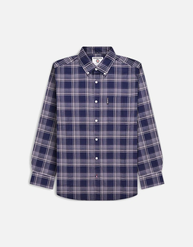 Mens Long Sleeve Checked Checkered Smart Shirt - Navy/Grey