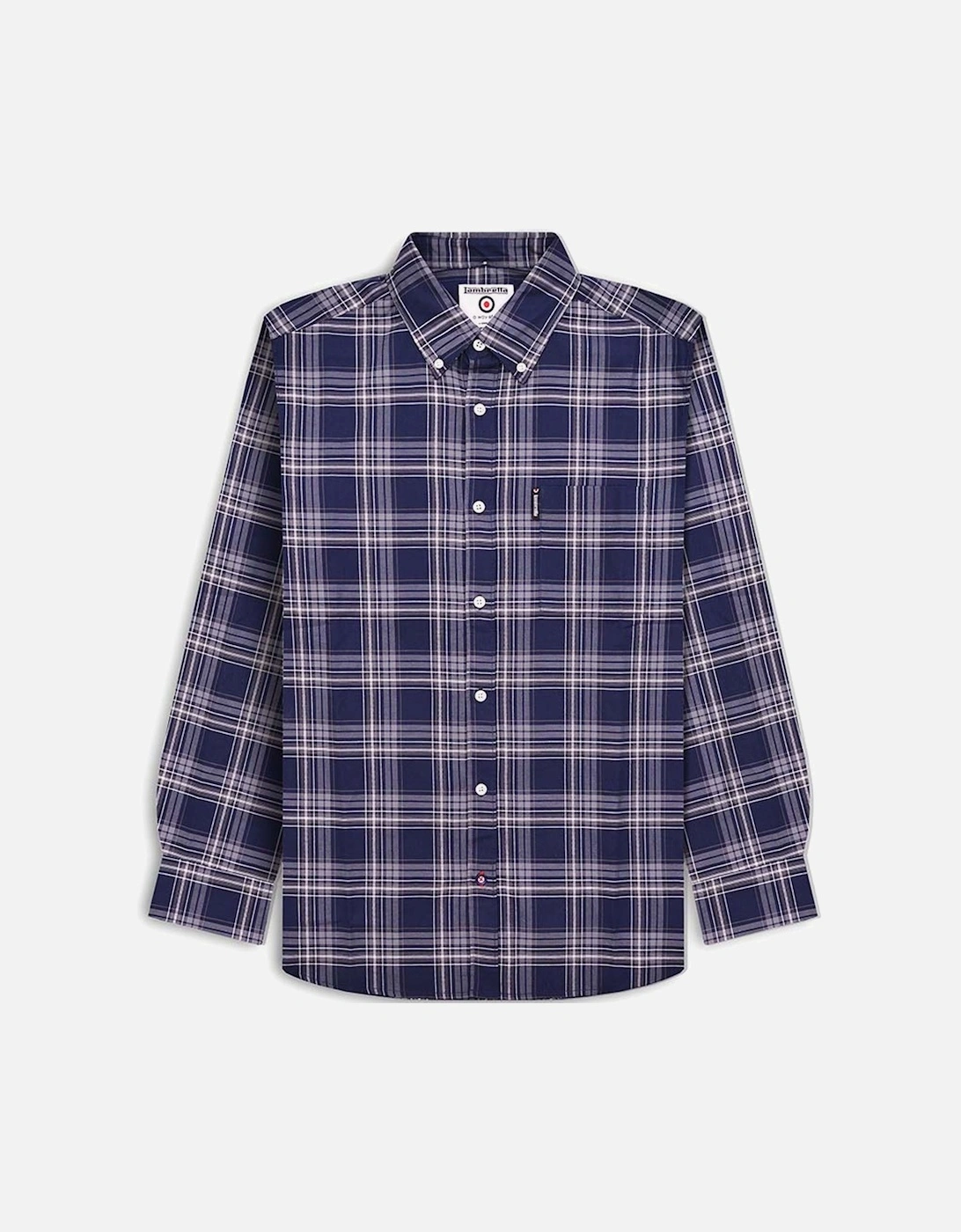 Mens Long Sleeve Checked Checkered Smart Shirt - Navy/Grey, 2 of 1