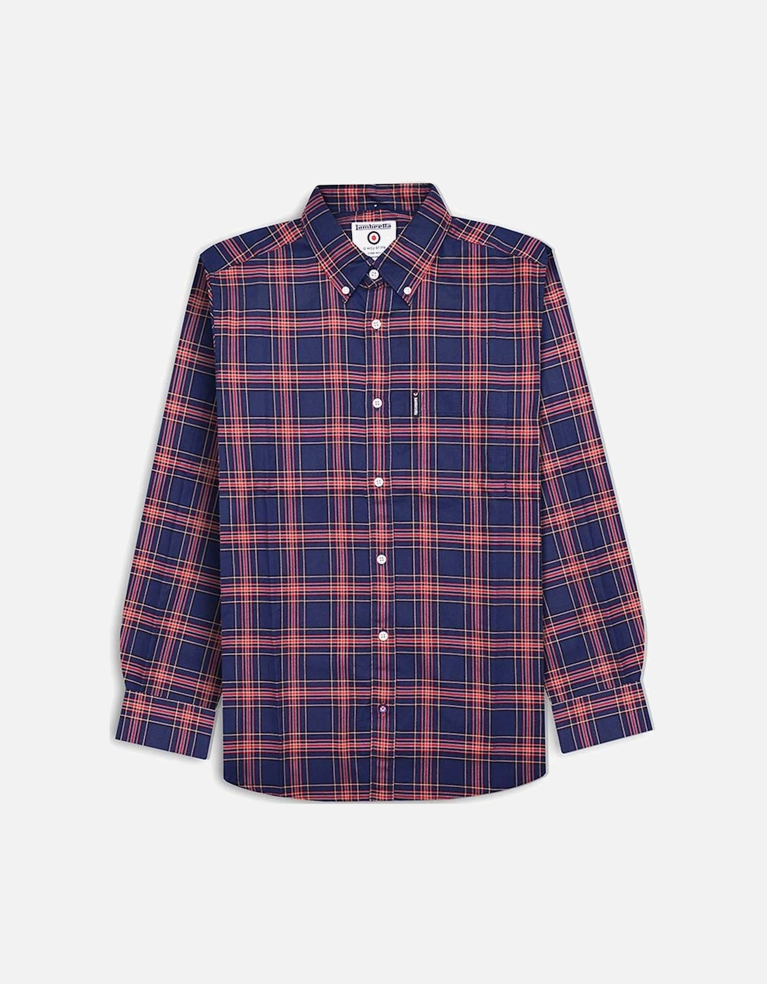 Mens Long Sleeve Checked Checkered Smart Shirt - Navy/Red, 2 of 1