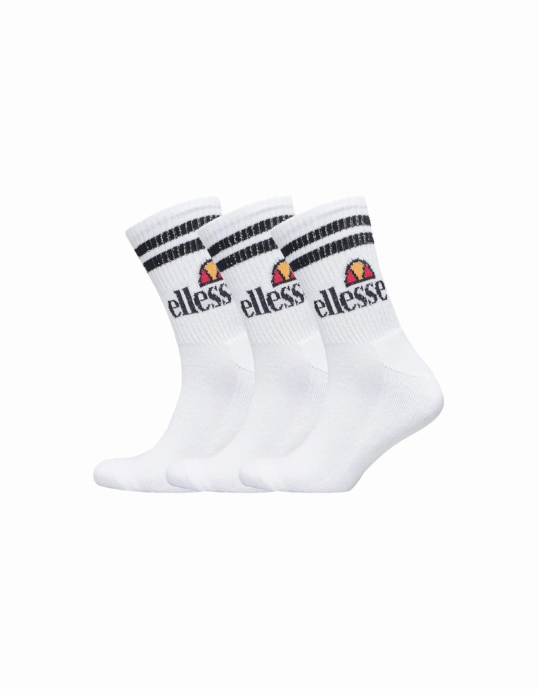 Mens Pullo 3 Pack Sports Crew Socks - White